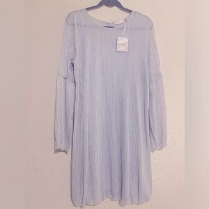 NWT Lauren Conrad pale gray with silver Long sleeved dress